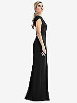 Side View Thumbnail - Black Cap Sleeve Open-Back Trumpet Gown with Front Slit