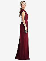 Side View Thumbnail - Burgundy Cap Sleeve Open-Back Trumpet Gown with Front Slit