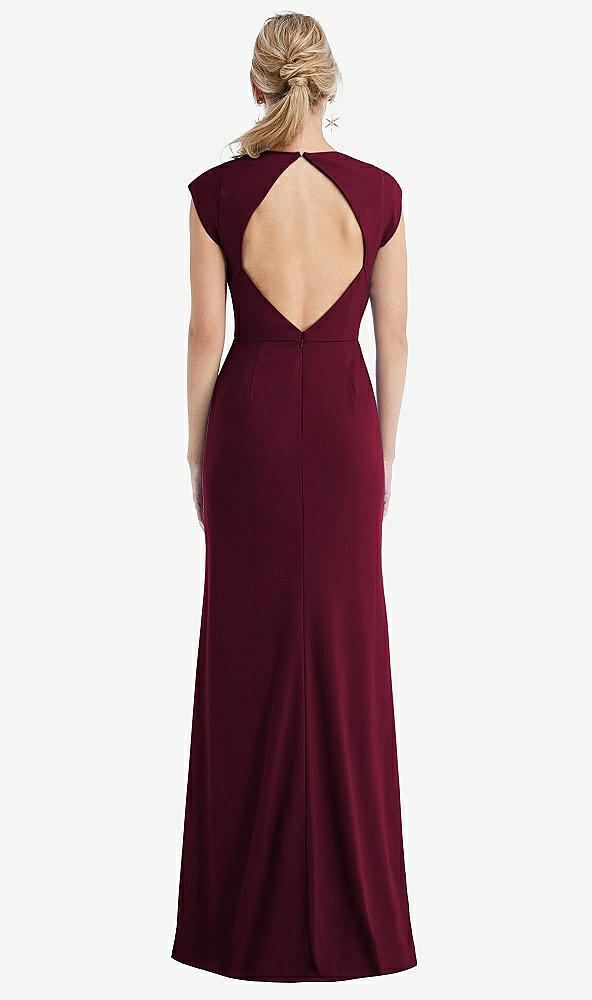 Back View - Cabernet Cap Sleeve Open-Back Trumpet Gown with Front Slit