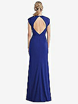 Rear View Thumbnail - Cobalt Blue Cap Sleeve Open-Back Trumpet Gown with Front Slit