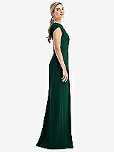 Side View Thumbnail - Hunter Green Cap Sleeve Open-Back Trumpet Gown with Front Slit