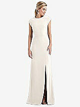 Front View Thumbnail - Ivory Cap Sleeve Open-Back Trumpet Gown with Front Slit
