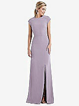 Front View Thumbnail - Lilac Haze Cap Sleeve Open-Back Trumpet Gown with Front Slit