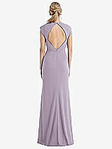 Rear View Thumbnail - Lilac Haze Cap Sleeve Open-Back Trumpet Gown with Front Slit