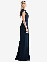 Side View Thumbnail - Midnight Navy Cap Sleeve Open-Back Trumpet Gown with Front Slit