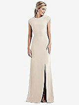 Front View Thumbnail - Oat Cap Sleeve Open-Back Trumpet Gown with Front Slit