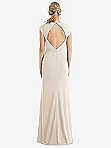 Rear View Thumbnail - Oat Cap Sleeve Open-Back Trumpet Gown with Front Slit
