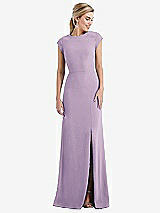 Front View Thumbnail - Pale Purple Cap Sleeve Open-Back Trumpet Gown with Front Slit