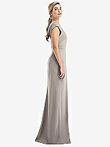 Side View Thumbnail - Taupe Cap Sleeve Open-Back Trumpet Gown with Front Slit