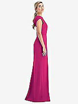 Side View Thumbnail - Think Pink Cap Sleeve Open-Back Trumpet Gown with Front Slit