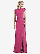 Front View Thumbnail - Tea Rose Cap Sleeve Open-Back Trumpet Gown with Front Slit