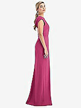 Side View Thumbnail - Tea Rose Cap Sleeve Open-Back Trumpet Gown with Front Slit
