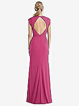 Rear View Thumbnail - Tea Rose Cap Sleeve Open-Back Trumpet Gown with Front Slit