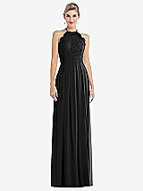 Front View Thumbnail - Black Tie-Neck Lace Halter Pleated Skirt Maxi Dress