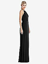 Side View Thumbnail - Black Tie-Neck Lace Halter Pleated Skirt Maxi Dress