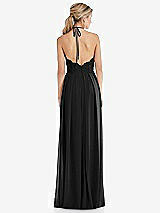 Rear View Thumbnail - Black Tie-Neck Lace Halter Pleated Skirt Maxi Dress