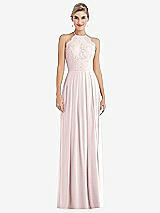 Front View Thumbnail - Blush Tie-Neck Lace Halter Pleated Skirt Maxi Dress