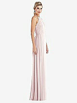 Side View Thumbnail - Blush Tie-Neck Lace Halter Pleated Skirt Maxi Dress