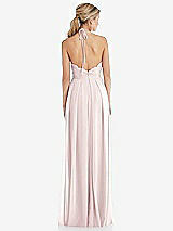 Rear View Thumbnail - Blush Tie-Neck Lace Halter Pleated Skirt Maxi Dress