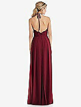 Rear View Thumbnail - Burgundy Tie-Neck Lace Halter Pleated Skirt Maxi Dress