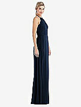 Side View Thumbnail - Midnight Navy Tie-Neck Lace Halter Pleated Skirt Maxi Dress