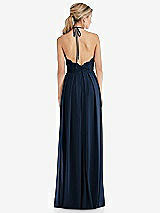 Rear View Thumbnail - Midnight Navy Tie-Neck Lace Halter Pleated Skirt Maxi Dress