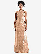 Front View Thumbnail - Copper Rose Stand Collar Halter Sequin Trumpet Gown