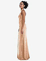 Side View Thumbnail - Copper Rose Stand Collar Halter Sequin Trumpet Gown