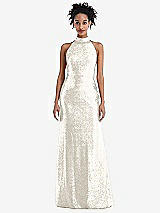 Front View Thumbnail - Ivory Stand Collar Halter Sequin Trumpet Gown
