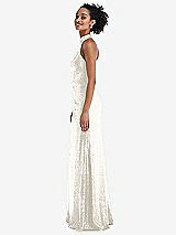 Side View Thumbnail - Ivory Stand Collar Halter Sequin Trumpet Gown