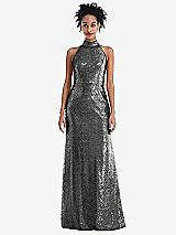Front View Thumbnail - Stardust Stand Collar Halter Sequin Trumpet Gown