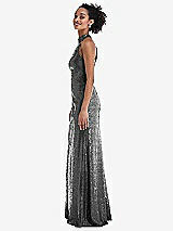 Side View Thumbnail - Stardust Stand Collar Halter Sequin Trumpet Gown