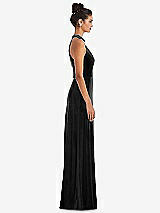 Side View Thumbnail - Black High-Neck Halter Velvet Maxi Dress with Front Slit