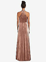Rear View Thumbnail - Tawny Rose High-Neck Halter Velvet Maxi Dress with Front Slit