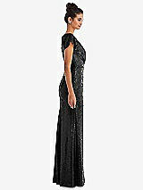 Side View Thumbnail - Black Cap Sleeve Wrap Bodice Sequin Maxi Dress