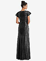 Rear View Thumbnail - Black Cap Sleeve Wrap Bodice Sequin Maxi Dress