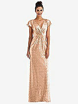 Front View Thumbnail - Copper Rose Cap Sleeve Wrap Bodice Sequin Maxi Dress