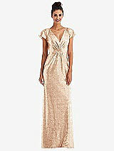 Front View Thumbnail - Rose Gold Cap Sleeve Wrap Bodice Sequin Maxi Dress