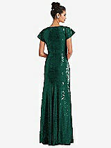 Rear View Thumbnail - Hunter Green Cap Sleeve Wrap Bodice Sequin Maxi Dress