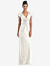 Front View Thumbnail - Ivory Cap Sleeve Wrap Bodice Sequin Maxi Dress