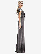 Side View Thumbnail - Caviar Gray Flutter Sleeve Wrap Bodice Velvet Maxi Dress with Pockets