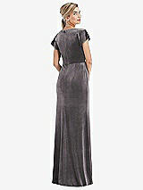 Rear View Thumbnail - Caviar Gray Flutter Sleeve Wrap Bodice Velvet Maxi Dress with Pockets