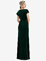 Rear View Thumbnail - Evergreen Flutter Sleeve Wrap Bodice Velvet Maxi Dress with Pockets