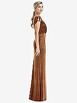 Side View Thumbnail - Golden Almond Flutter Sleeve Wrap Bodice Velvet Maxi Dress with Pockets