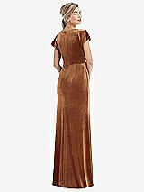 Rear View Thumbnail - Golden Almond Flutter Sleeve Wrap Bodice Velvet Maxi Dress with Pockets