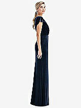 Side View Thumbnail - Midnight Navy Flutter Sleeve Wrap Bodice Velvet Maxi Dress with Pockets