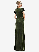 Rear View Thumbnail - Olive Green Flutter Sleeve Wrap Bodice Velvet Maxi Dress with Pockets