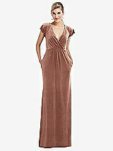Front View Thumbnail - Tawny Rose Flutter Sleeve Wrap Bodice Velvet Maxi Dress with Pockets