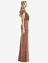 Side View Thumbnail - Tawny Rose Flutter Sleeve Wrap Bodice Velvet Maxi Dress with Pockets