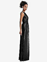 Side View Thumbnail - Black One-Shoulder Draped Sequin Maxi Dress